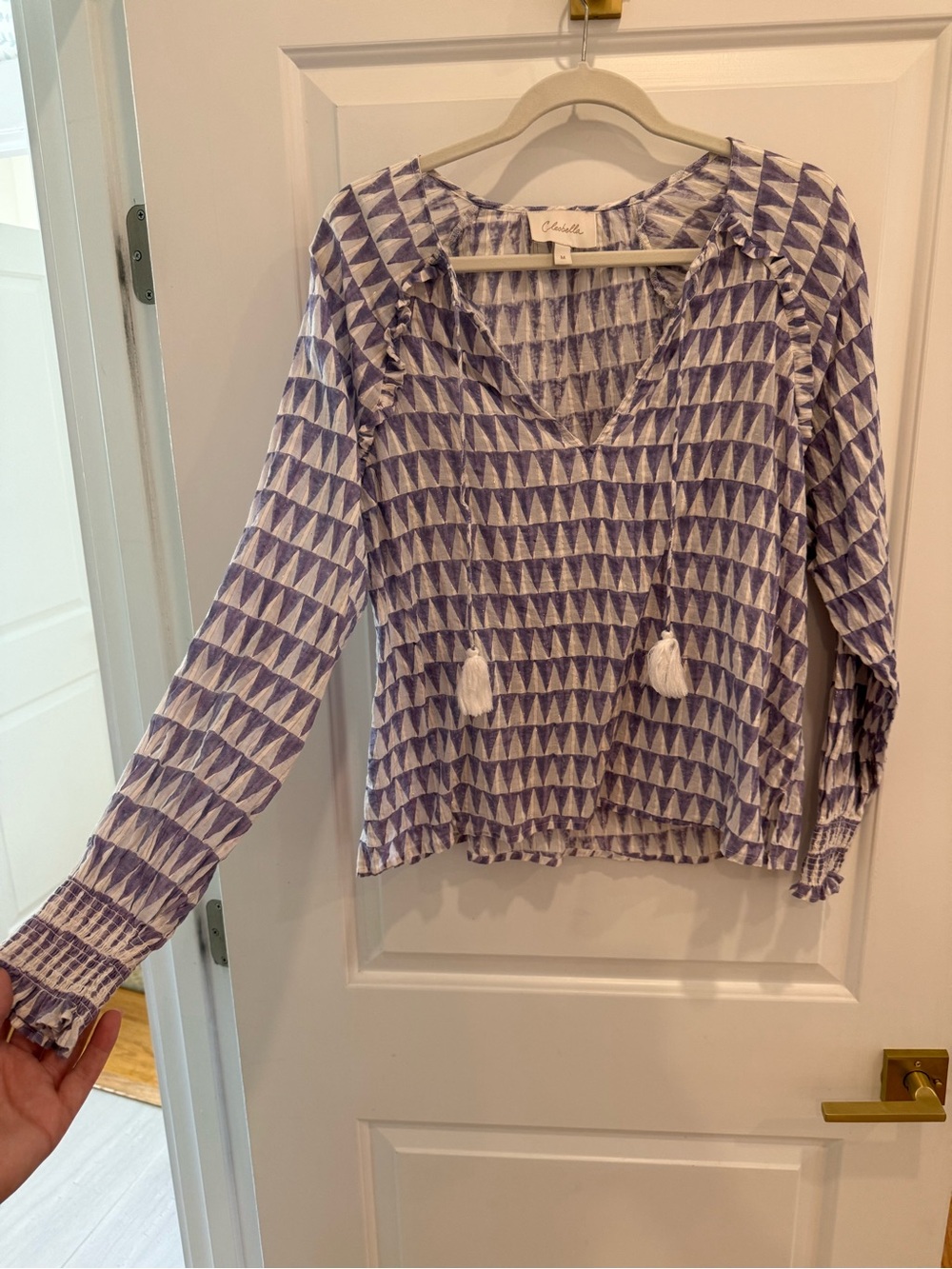Cleobella Lavender Geometric Tassel Peasant Blouse